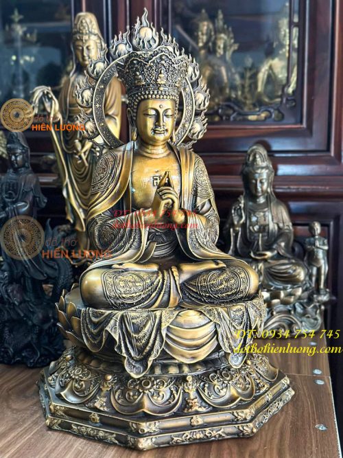 Tượng Đại Nhật Như Lai Hào Quang Bằng Đồng Hun Cao 45cm