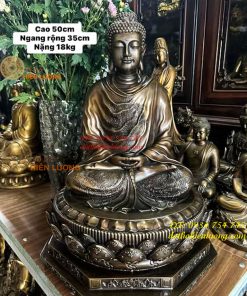 Tượng Phật Thích Ca Cao 47cm Bằng Đồng Hun Bệ Bát Giác