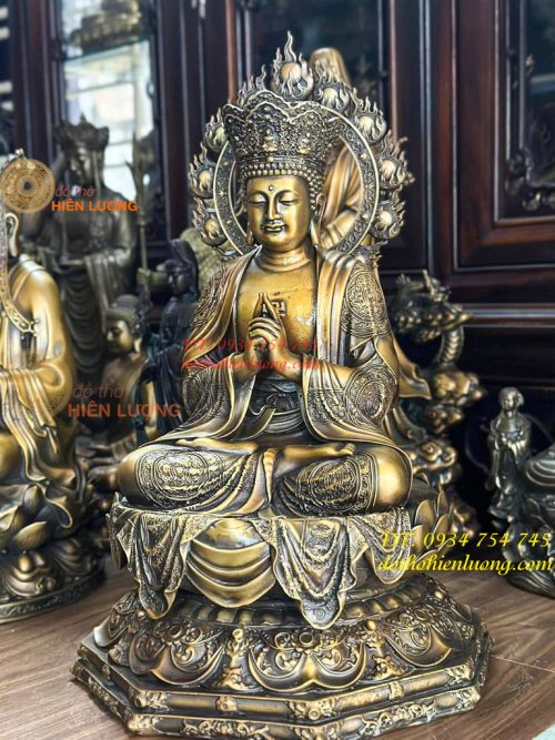 Tượng Đại Nhật Như Lai Hào Quang Bằng Đồng Hun Cao 45cm