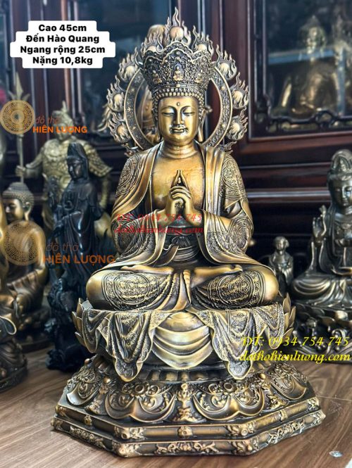Tượng Đại Nhật Như Lai Hào Quang Bằng Đồng Hun Cao 45cm