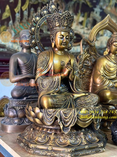 Tượng Đại Nhật Như Lai Hào Quang Bằng Đồng Hun Cao 45cm