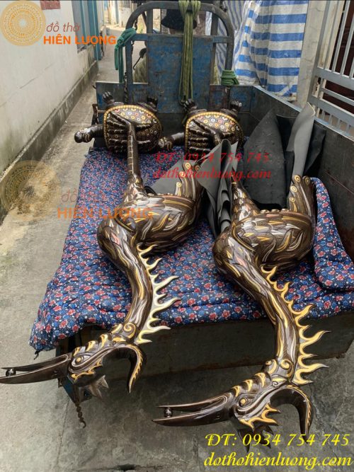 Đôi Hạc Bằng Đồng Đỏ Khảm Tam Khí