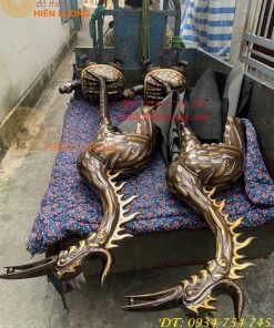 Đôi Hạc Bằng Đồng Đỏ Khảm Tam Khí