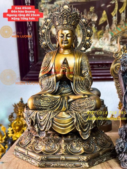 Tượng Đại Nhật Như Lai Hào Quang Bằng Đồng Hun Cao 45cm