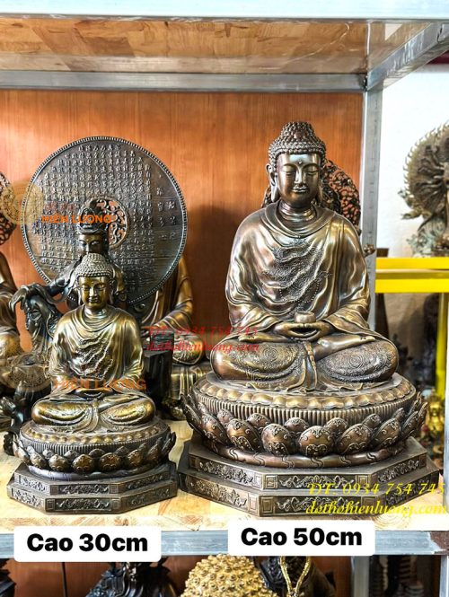 Tượng Phật Thích Ca Cao 47cm Bằng Đồng Hun Bệ Bát Giác