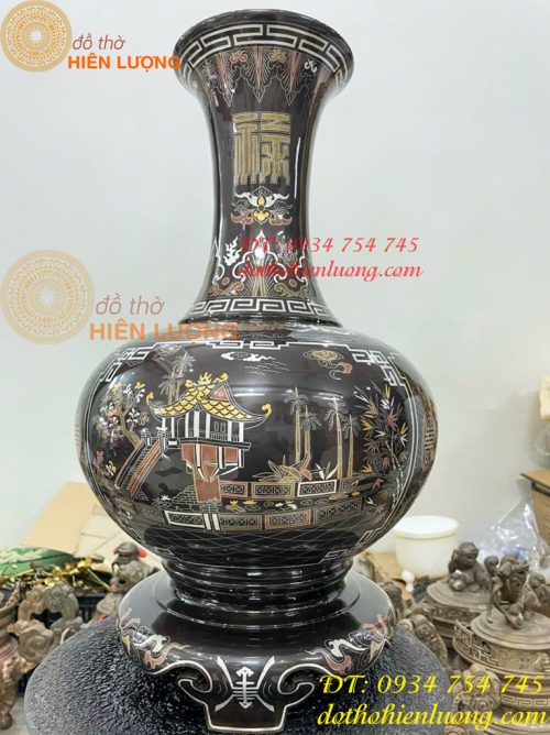 Đôi Lọ Củ Tỏi Bằng Đồng Đỏ Khảm Ngũ Sắc