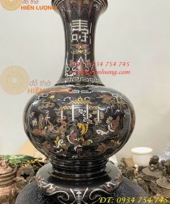 Đôi Lọ Củ Tỏi Bằng Đồng Đỏ Khảm Ngũ Sắc