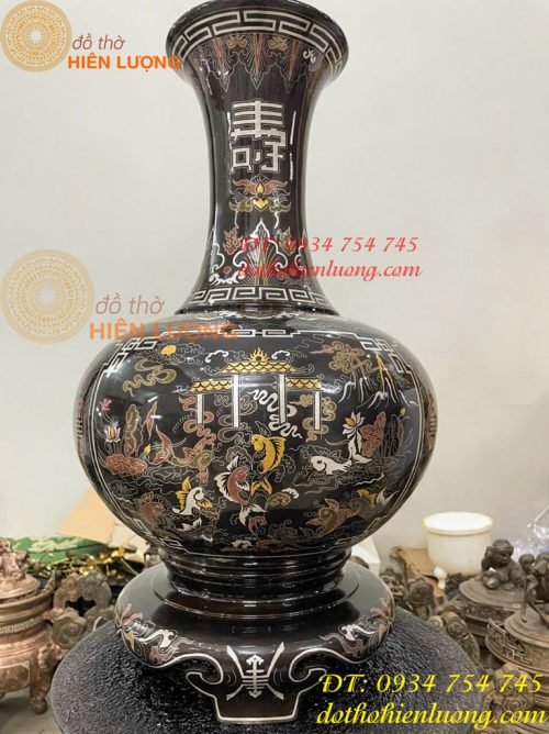 Đôi Lọ Củ Tỏi Bằng Đồng Đỏ Khảm Ngũ Sắc