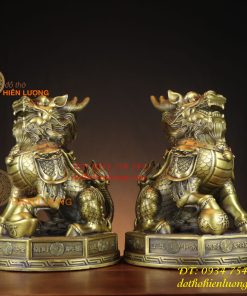 Đôi Kỳ Lân Ngồi Bệ Bát Quái Bằng Đồng Phong Thủy