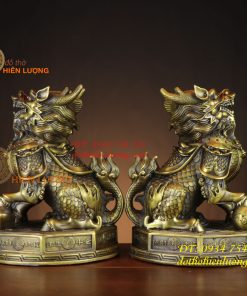 Đôi Kỳ Lân Ngồi Bệ Bát Quái Bằng Đồng Phong Thủy