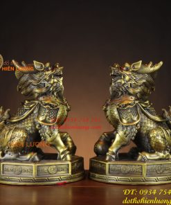 Đôi Kỳ Lân Ngồi Bệ Bát Quái Bằng Đồng Phong Thủy