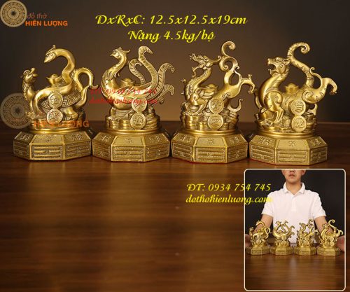 Bộ Tượng Long Lân Quy Phụng Bằng Đồng