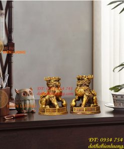 Đôi Kỳ Lân Ngồi Bệ Bát Quái Bằng Đồng Phong Thủy