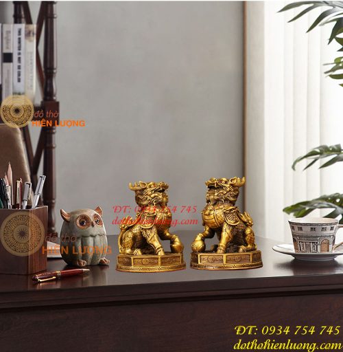Đôi Kỳ Lân Ngồi Bệ Bát Quái Bằng Đồng Phong Thủy