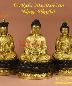 Bộ Tượng Ta Bà Tam Thánh Bằng Đồng Cao 45cm