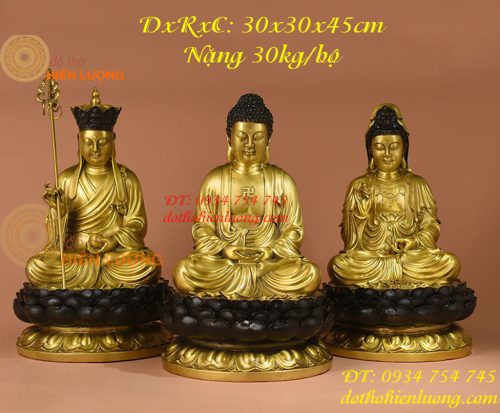 Bộ Tượng Ta Bà Tam Thánh Bằng Đồng Cao 45cm