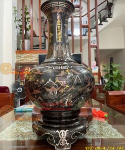 Đôi Lọ Củ Tỏi Bằng Đồng Đỏ Khảm Ngũ Sắc