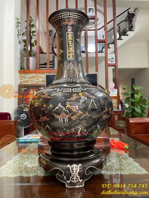 Đôi Lọ Củ Tỏi Bằng Đồng Đỏ Khảm Ngũ Sắc