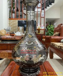 Đôi Lọ Củ Tỏi Bằng Đồng Đỏ Khảm Ngũ Sắc