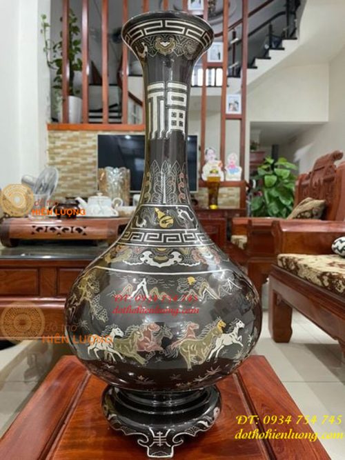Đôi Lọ Củ Tỏi Bằng Đồng Đỏ Khảm Ngũ Sắc