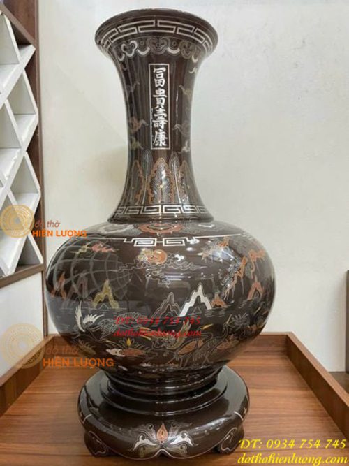 Đôi Lọ Củ Tỏi Bằng Đồng Đỏ Khảm Ngũ Sắc