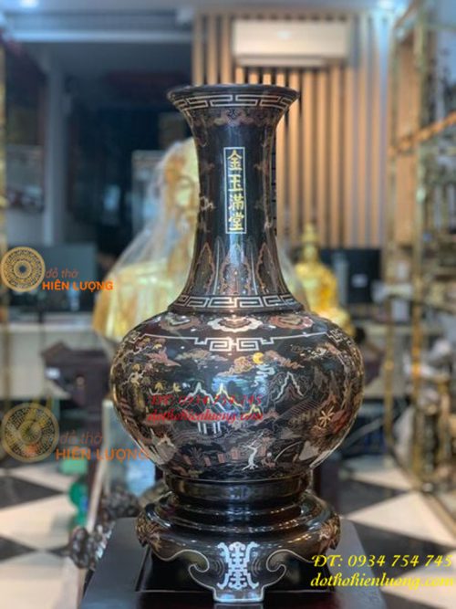 Đôi Lọ Củ Tỏi Bằng Đồng Đỏ Khảm Ngũ Sắc