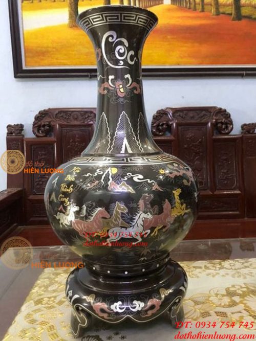 Đôi Lọ Củ Tỏi Bằng Đồng Đỏ Khảm Ngũ Sắc