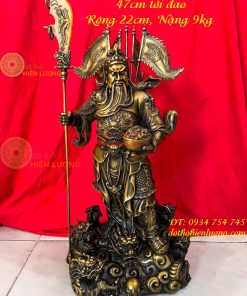 Tượng Quan Công Cầm Vàng Ngũ Cờ Bằng Đồng Cao 45cm