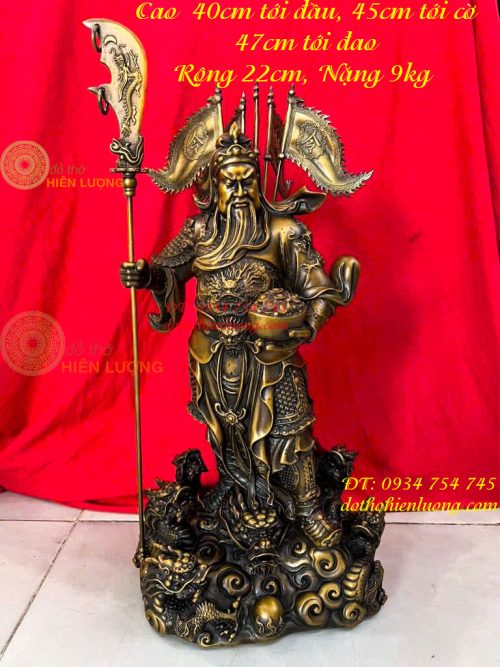 Tượng Quan Công Cầm Vàng Ngũ Cờ Bằng Đồng Cao 45cm