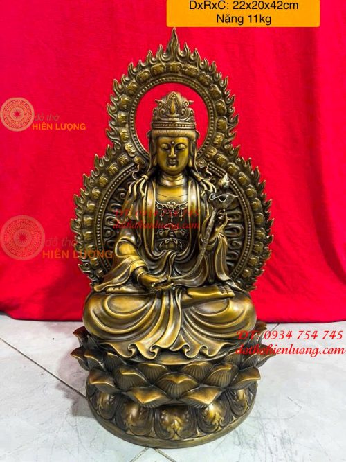 Tượng Phật Đại Thế Chí Bồ Tát Cao 42cm Bằng Đồng Hào Quang