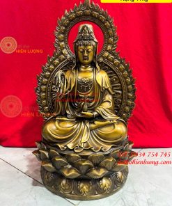Tượng Phật Quan Âm Hào Quang Cao 42cm Bằng Đồng