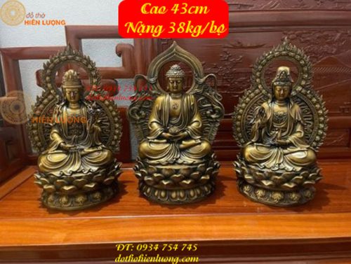 Bộ Tây Phương Tam Thánh Cao 43cm Bằng Đồng Hun