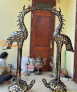 Đôi Hạc Bằng Đồng Đỏ Khảm Tam Khí