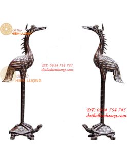 Đôi Hạc Bằng Đồng Đỏ Khảm Tam Khí