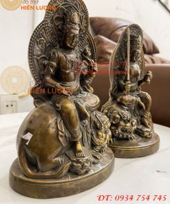 Tượng Đức Văn Thù Phổ Hiền Bằng Đồng Cao 25cm