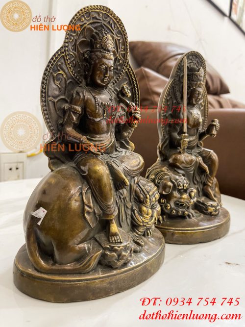 Tượng Đức Văn Thù Phổ Hiền Bằng Đồng Cao 25cm