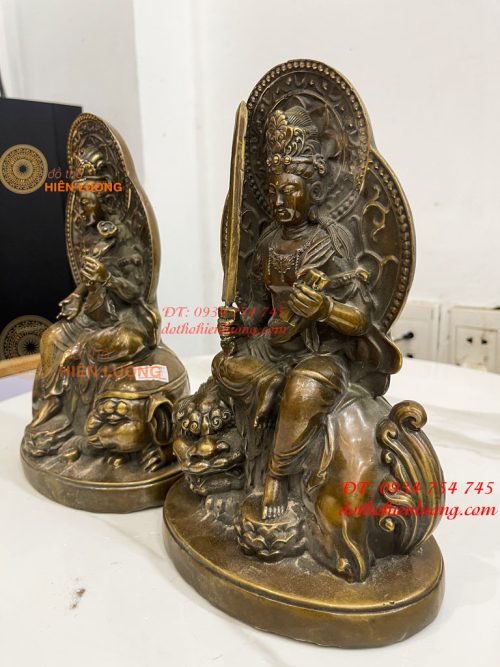 Tượng Đức Văn Thù Phổ Hiền Bằng Đồng Cao 25cm