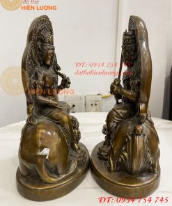 Tượng Đức Văn Thù Phổ Hiền Bằng Đồng Cao 25cm