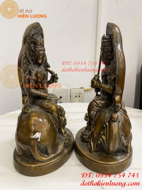 Tượng Đức Văn Thù Phổ Hiền Bằng Đồng Cao 25cm
