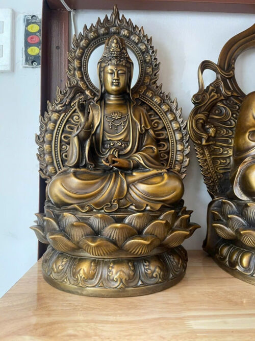 Tượng Phật Bà Quan Âm Lá Đề Cao 42cm Bằng Đồng Hun