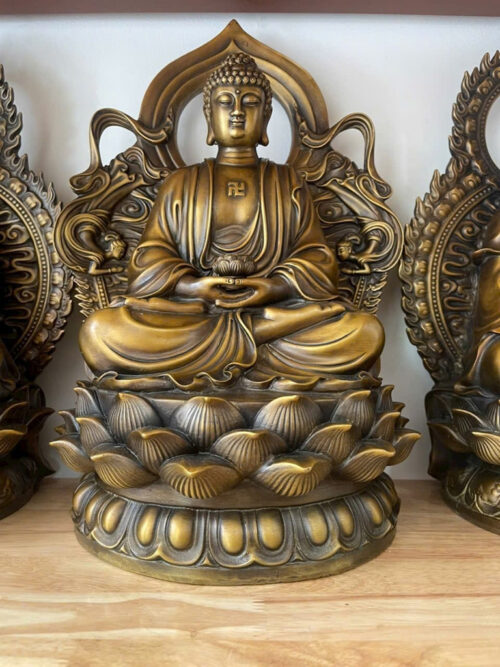 Tượng Phật Adida Lá Đề Cao 42cm Bằng Đồng Hun