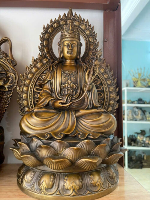 Tượng Bồ Tát Thế Chí Lá Đề Cao 42cm Bằng Đồng Hun