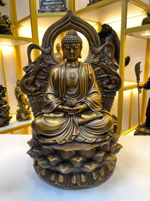Tượng Phật Adida Lá Đề Cao 42cm Bằng Đồng Hun