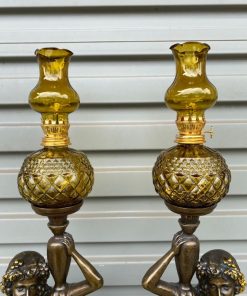 Cặp Chân Đèn Cô Gái Châu Âu Bằng Đồng Cao 76cm