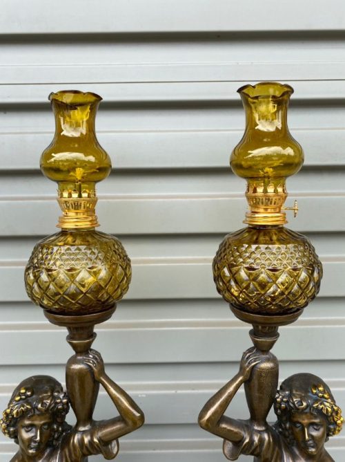 Cặp Chân Đèn Cô Gái Châu Âu Bằng Đồng Cao 76cm