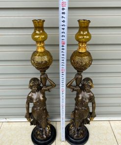 Cặp Chân Đèn Cô Gái Châu Âu Bằng Đồng Cao 76cm