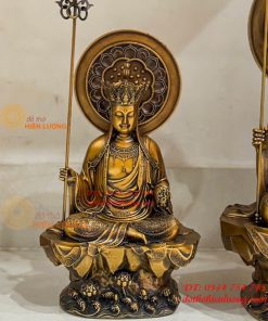 Tượng Địa Tạng Ngồi Bệ Sen Đá Hào Quang Bằng Đồng Hun