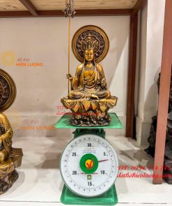Tượng Địa Tạng Ngồi Bệ Sen Đá Hào Quang Bằng Đồng Hun