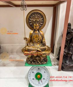 Tượng Địa Tạng Ngồi Bệ Sen Đá Hào Quang Bằng Đồng Hun