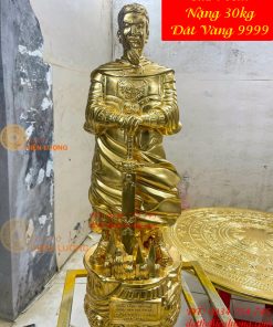 Tượng Hưng Đạo Vương Trần Quốc Tuấn Bằng Đồng Đỏ Dát Vàng 9999